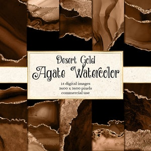 Texturas de aquarela de ágata dourada do deserto, papel de álbum de recortes digital imprimível para uso comercial em convites de casamento ou web design
