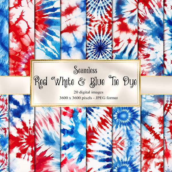 Red White and Blue Tie Dye Digital Paper, seamless printable textures printable scrapbook paper