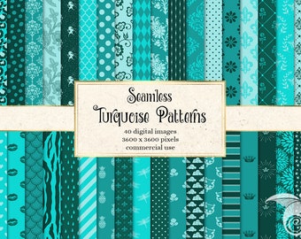 Turquoise Digital Paper Pack, Teal Aqua Scrapbook Patterns (Digital Download)
