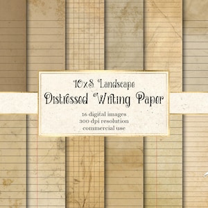 Distressed Writing Paper, 10x8 notebook digitaal papier grunge junk journal pagina's afdrukbaar 8.5x11 inch A4 papier scrapbooking instant download