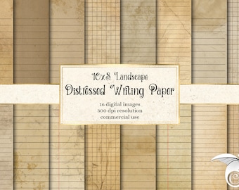 Distressed Writing Paper, 10x8 notebook digital paper grunge junk journal pages printable 8.5x11 inch A4 paper scrapbooking instant download