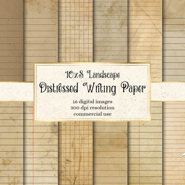 Distressed Writing Paper, 10x8 notebook digital paper grunge junk journal pages printable 8.5x11 inch A4 paper scrapbooking instant download