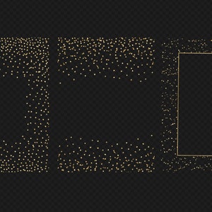 May include: Three gold glitter frames on a black background. The frames are square and have a subtle sparkle effect.