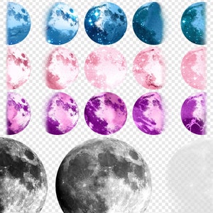 Moon Phases Clipart, watercolor moon clip art graphics in PNG format instant download for commercial use image 3