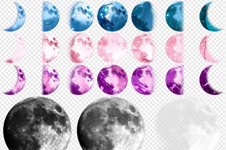 Moon Phases Clipart, watercolor moon clip art graphics in PNG format instant download for commercial use image 3