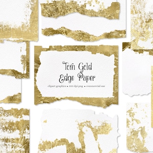 Clipart di carta con bordo oro strappato - carta strappata con bordo metallico di lusso in lamina in formato png per uso commerciale