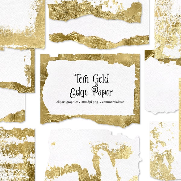 Torn Gold Edge Paper Clipart - foil metallic luxury edge border ripped paper in png format for commercial use