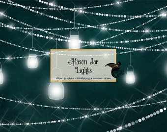 Clipart di luci in barattolo di vetro, grafica di luci fatate per matrimoni (download digitale)