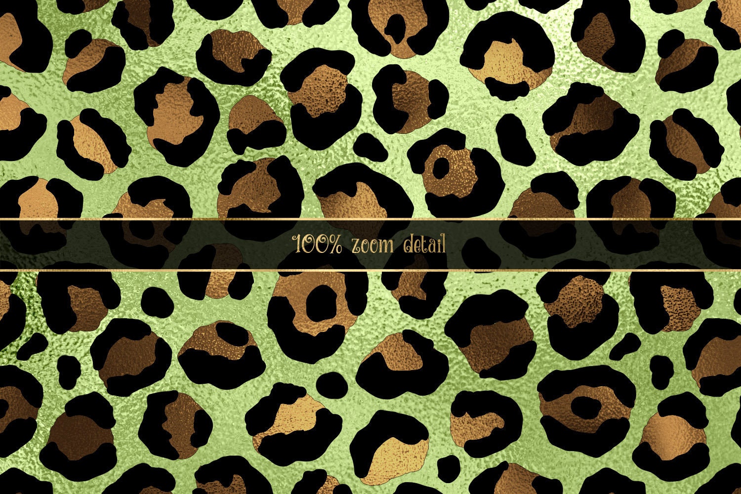 Green and Gold Leopard Seamless Pattern, Art Deco Style (digital