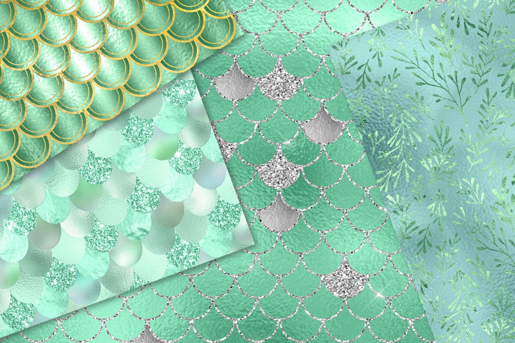 Aqua Mermaid Digital Paper Mermaid Scales Mermaid Glitter Etsy