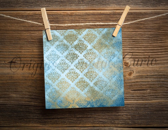 Sky Blue and Gold Digital Paper, Vintage Grunge Distressed Baby Blue and  Gold Backgrounds, Antique Wedding Textures Instant Download 