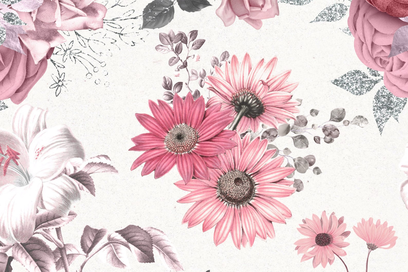 Pink Floral Digital Paper, Seamless Flower Backgrounds (digital ...