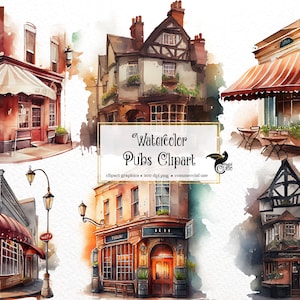 Watercolor Pub Clipart - alehouse and beer pub PNG format instant download for commercial use
