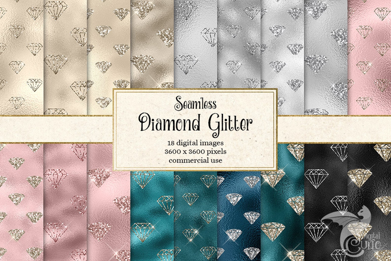 Diamond Glitter Digital Paper, Seamless Geometric Patterns (instant ...