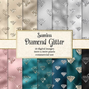 Diamond Glitter Digital Paper, seamless glitter sparkle geometric diamond patterns bling metallic foil wedding scrapbook instant download