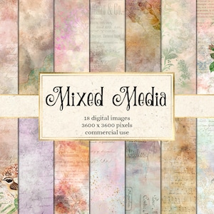 Texturas de mídia mista, fundos de papel florais rústicos vintage para impressão, download instantâneo para uso comercial