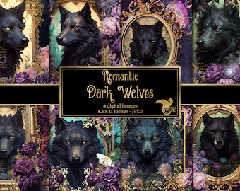 Papel digital Lobos Oscuros Románticos, Páginas para Diario de Chatarra Rococó (8.5x11) (Descarga Digital)
