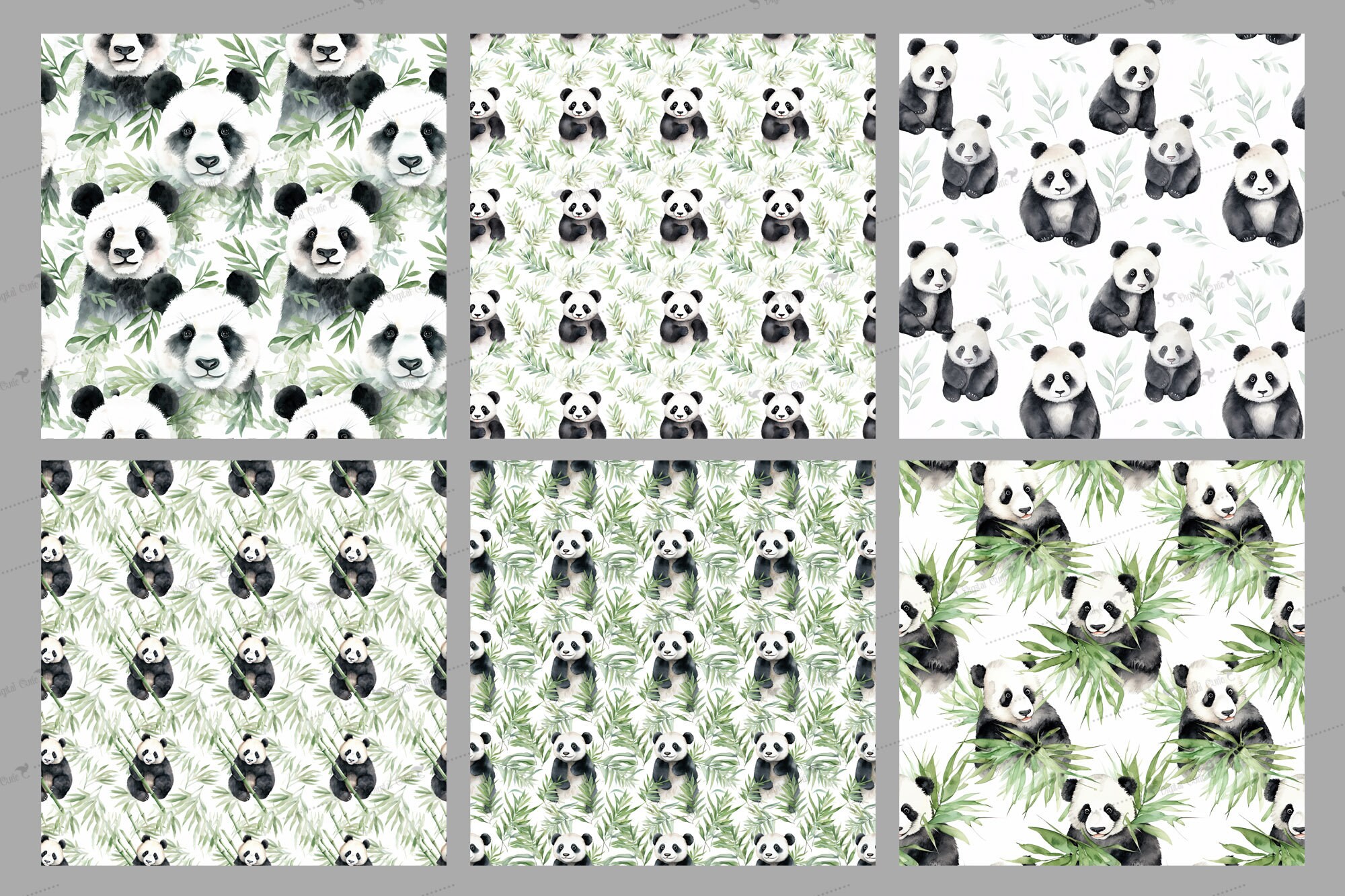 Watercolor Panda Bamboo Digital Paper, Seamless Printable Texture ...