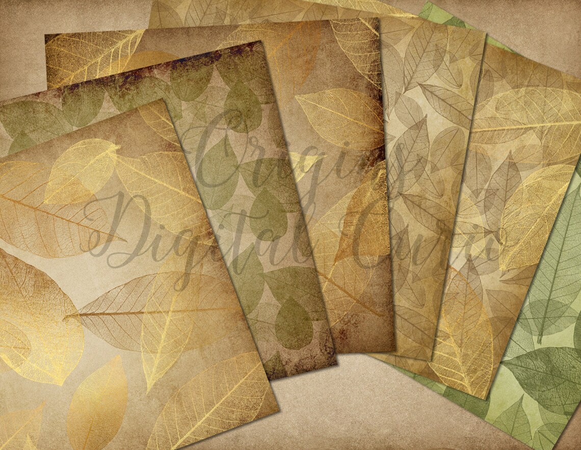 Parchment and Leaves Digital Paper Autumn Scrapbook Paper Etsy