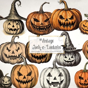 vintage Jack-o-Lantern Clipart, graphiques clip art Halloween antiques, téléchargement instantané éphémère