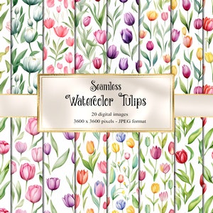 Aquarell Tulpen digitales Papier, florale nahtlose druckbare Texturen druckbares Scrapbook Papier