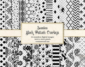 Schwarze Muster-Overlays, Damast, Polka Dot, Streifen (Digitaler Download)