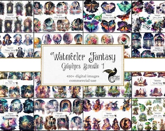 Pacote de imagens de fantasia em aquarela, clipart de magia (PNG)