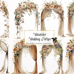 Watercolor Wedding Arches Clipart - woodland floral wedding arch PNG format instant download for commercial use