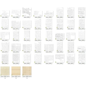 May include: A collection of 49 vintage handwritten letters and paper textures. The letters are in black ink on white paper. The paper textures are in various shades of beige and brown.