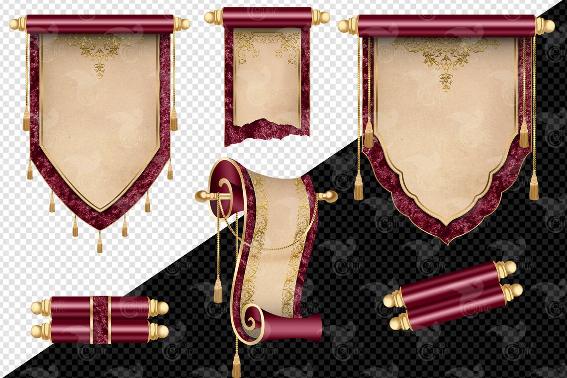 Burgundy Scrolls Clipart Digital Tapestry Clip Art for Magic Etsy