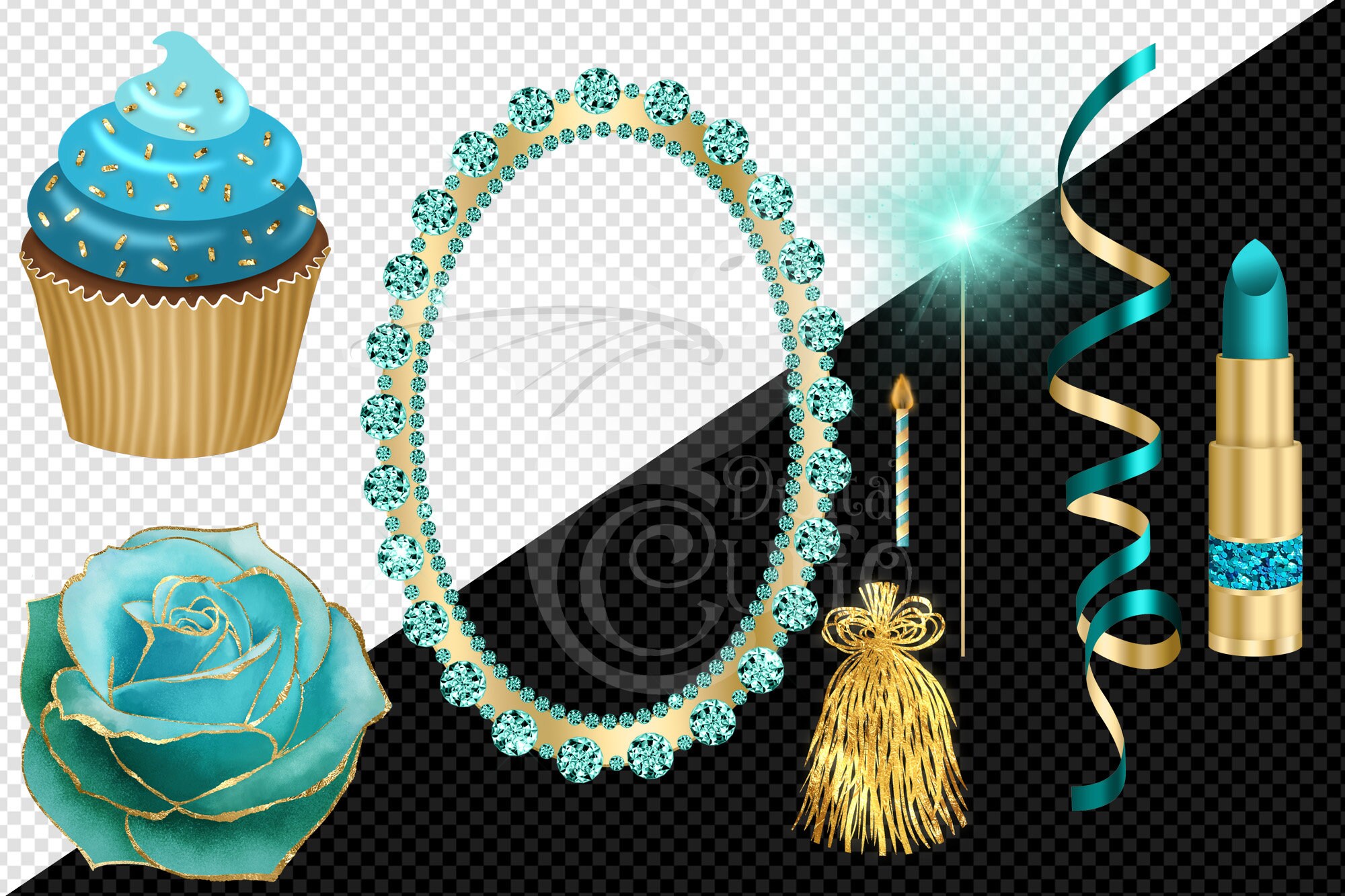 Teal and Gold Glam Birthday Girl Clip Art Digital Party - Etsy