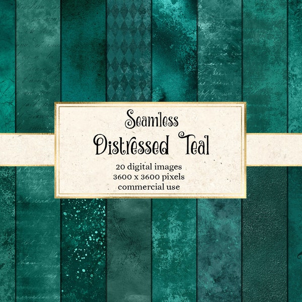 Seamless Distressed Teal Textures, digital paper, distressed textures, grunge backgrounds, vintage aqua scrapbook paper instant download