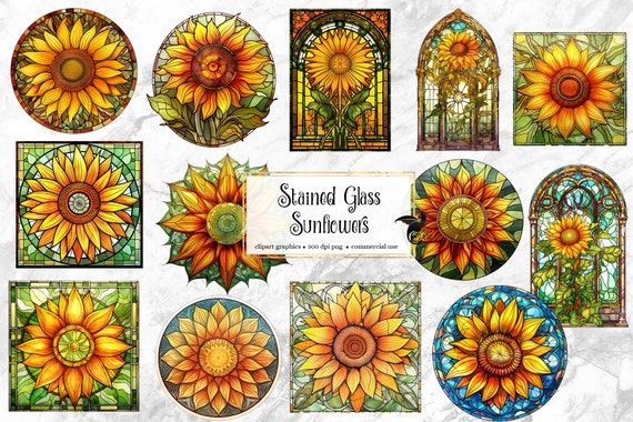 Stained Glass Sunflower Clipart – Fantasy Graphics (Digital Download)