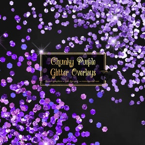 Chunky Purple Glitter Overlays, digital glitter png overlays, clip art glitter confetti instant download
