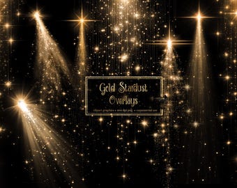 Gold Stardust Overlays, Sparkling Light Effects (Digital Overlays)