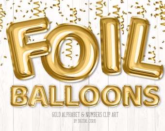 Gold Foil Balloon Alphabet Clip Art - digital instant download graphics in PNG format for commercial use celebration and party designs