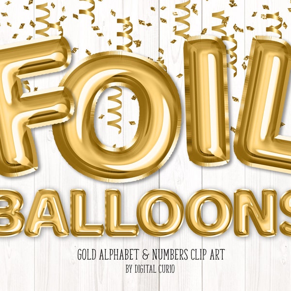 Gold Foil Balloon Alphabet Clip Art - digital instant download graphics in PNG format for commercial use celebration and party designs