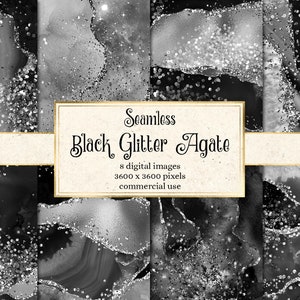 Black Glitter Agate Digital Paper - seamless textures with glitter accents printable patterns for commercial use