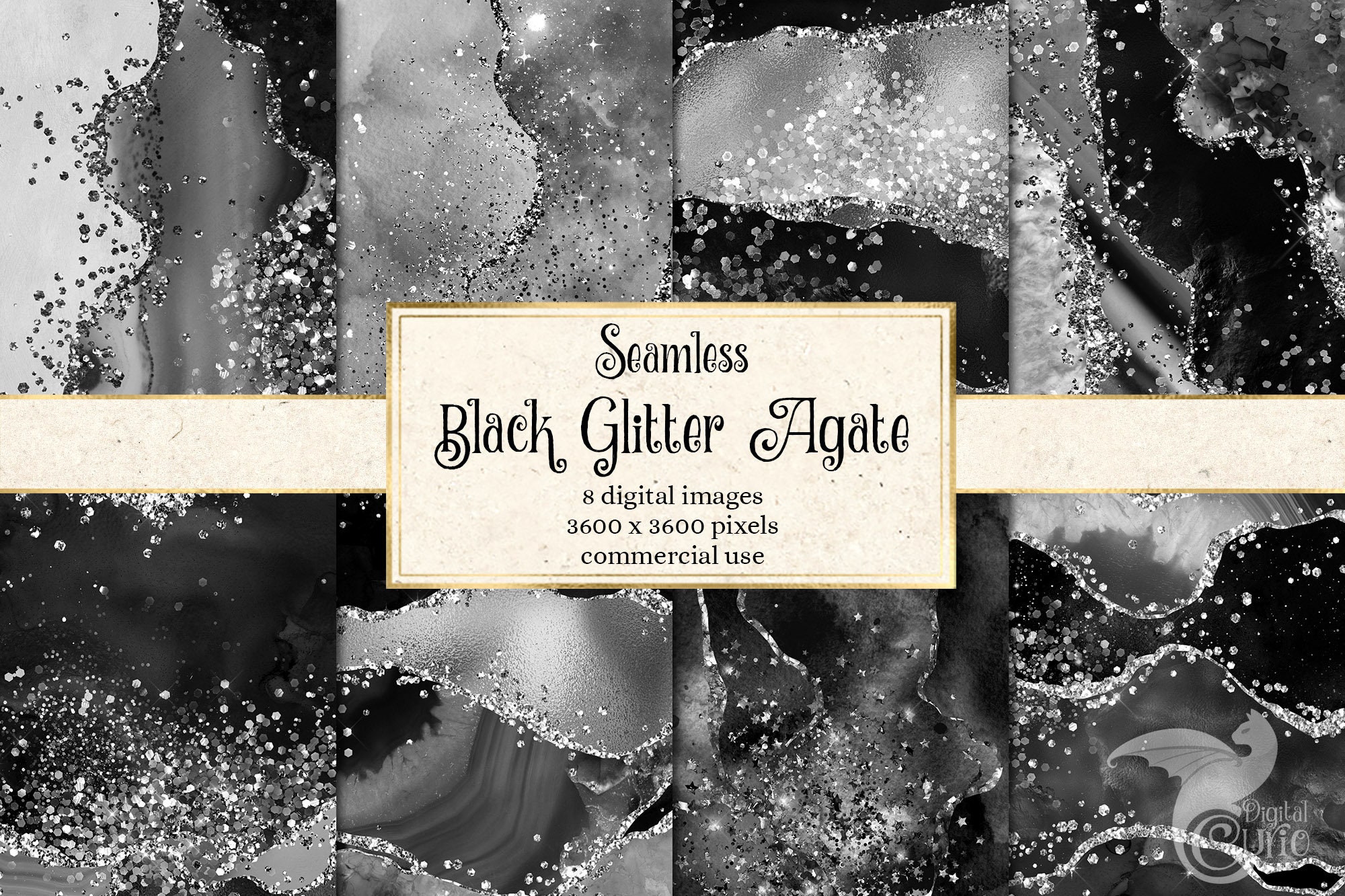 Black Glitter Agate Digital Paper – Seamless Textures (digital Download ...