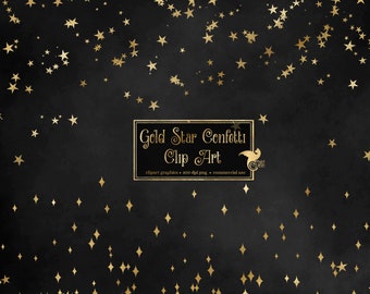 Gold Star Confetti Clipart, Foil PNG Overlays (Digital Download)