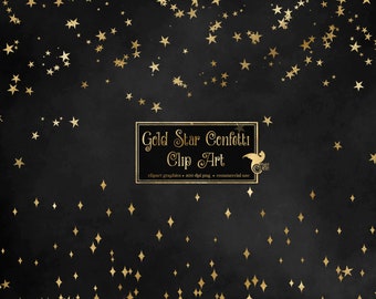 Gold Star Confetti Clipart, foil star png overlays, clip art confetti high resolution instant download