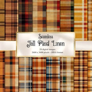 Fall Plaid Linen Digital Paper, seamless rustic autumn digital paper printable scrapbook paper backgrounds