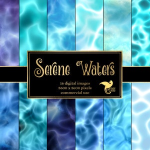Serene Waters Digital Paper - digitale textuurachtergronden met lichtreflectie in zwembad- en oceaanwater voor commercieel gebruik