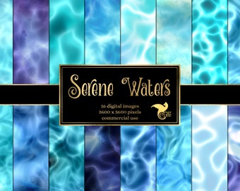 Serene Water Digital Paper - Shimmering Pool and Ocean Textures (JPG, 12x12)