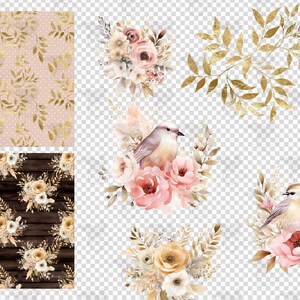 Neutral Spring Digital Paper - Seamless Rustic Patterns and Clip Art ...