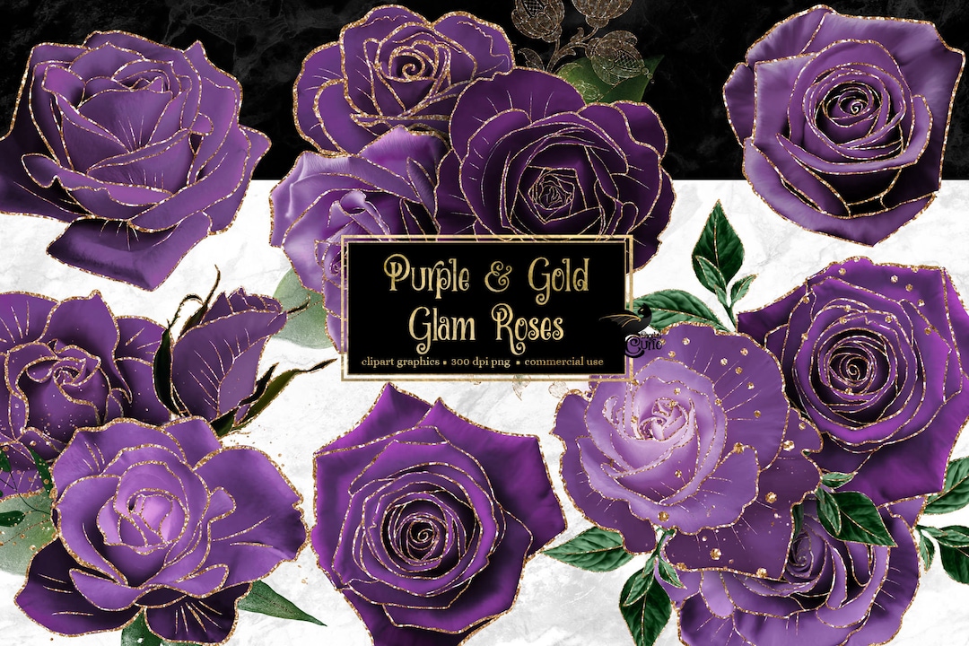 Purple and Gold Glam Rose Clip Art Digital Instant Download - Etsy