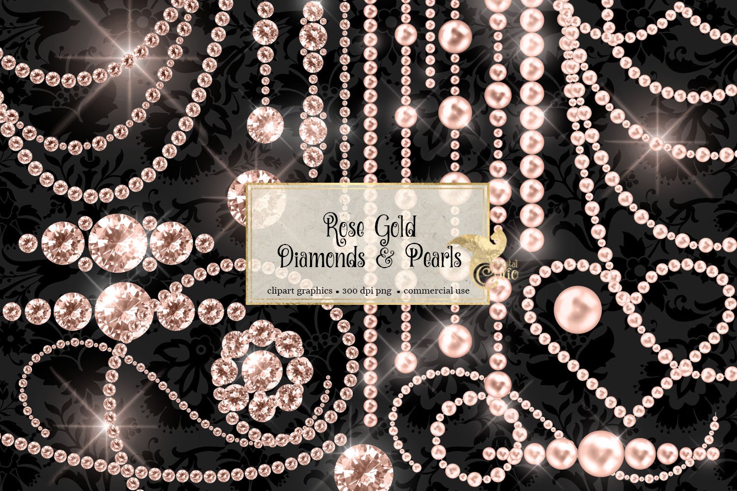 Rose Gold Diamonds and Pearls Clipart Sparkling Bling Jewel Etsy