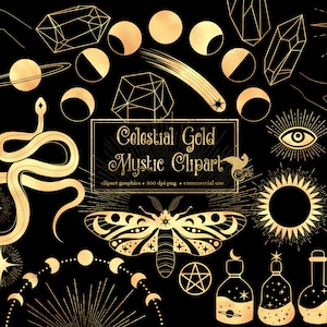 Celestial Gold Mystic Clip Art - digital occult and Wicca clipart graphics in png format for commercial use