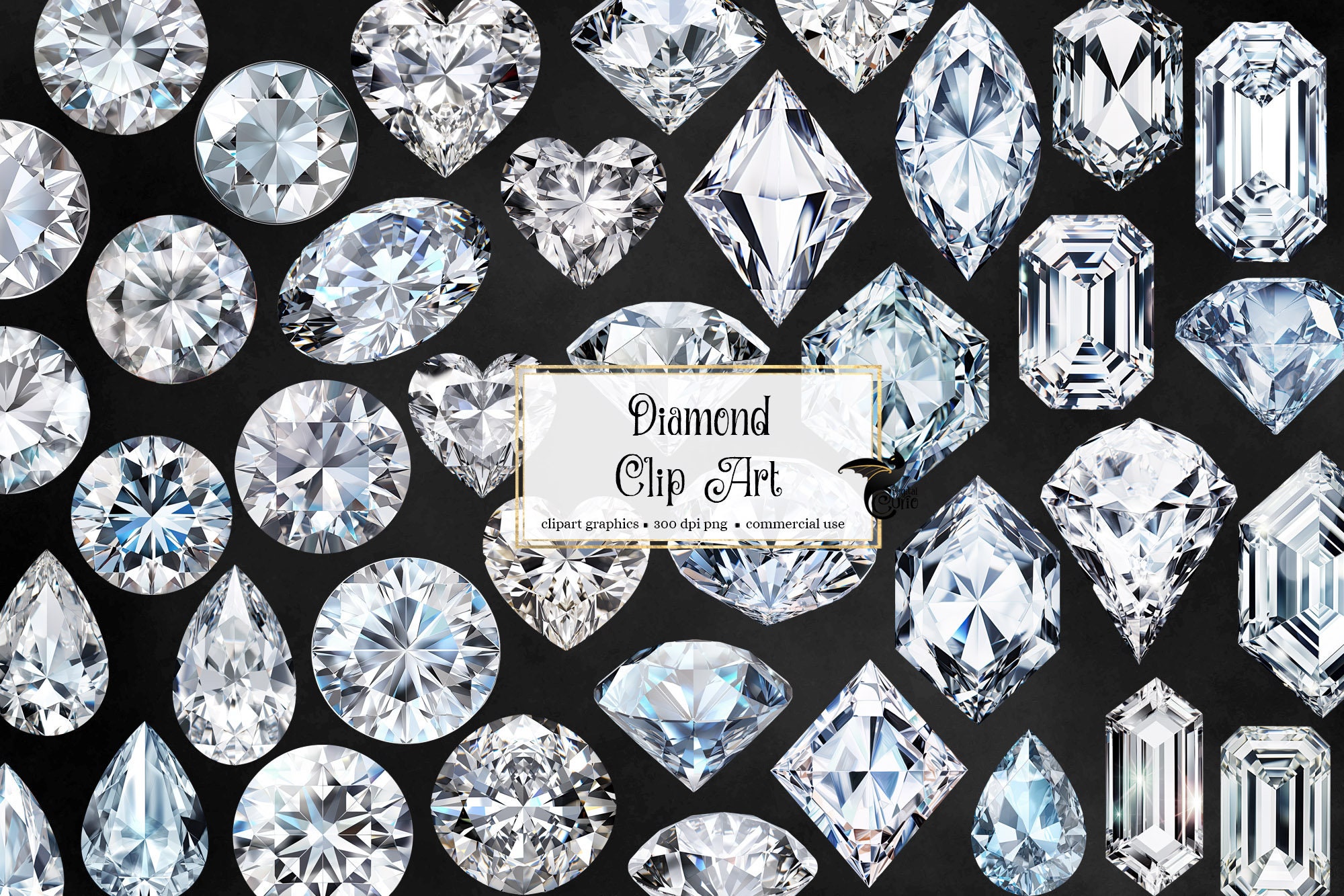 Diamond Clipart - gemstone clip art graphics and collage sheets for altered art or junk journals instant download