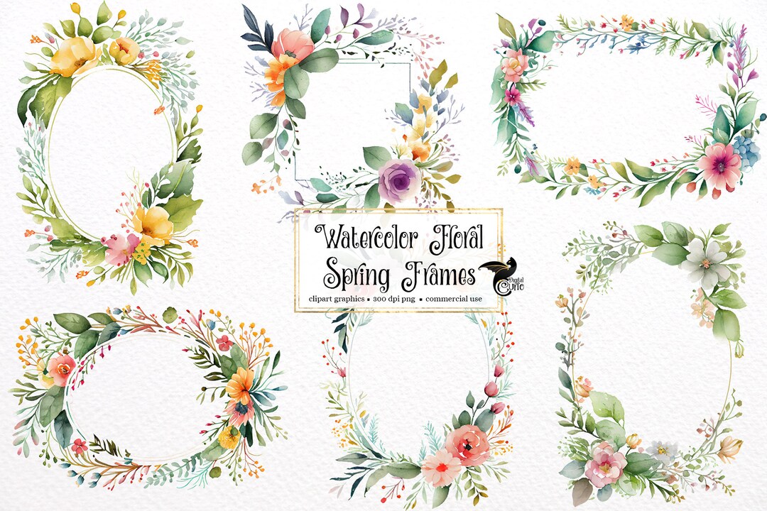 Watercolor Spring Floral Frames Clipart - Wildflower Frames Springtime ...
